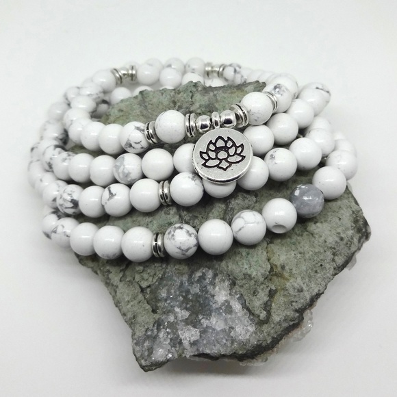 Howlite 108 Bead lotus charm wrap Bracelet Necklace - Picture 4 of 6